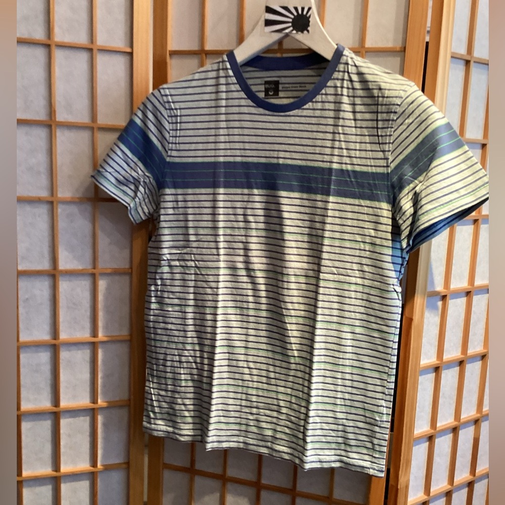 UO BDG Stripe Crew Neck Short Sleeve Tee Blue & White Men's Size Medium